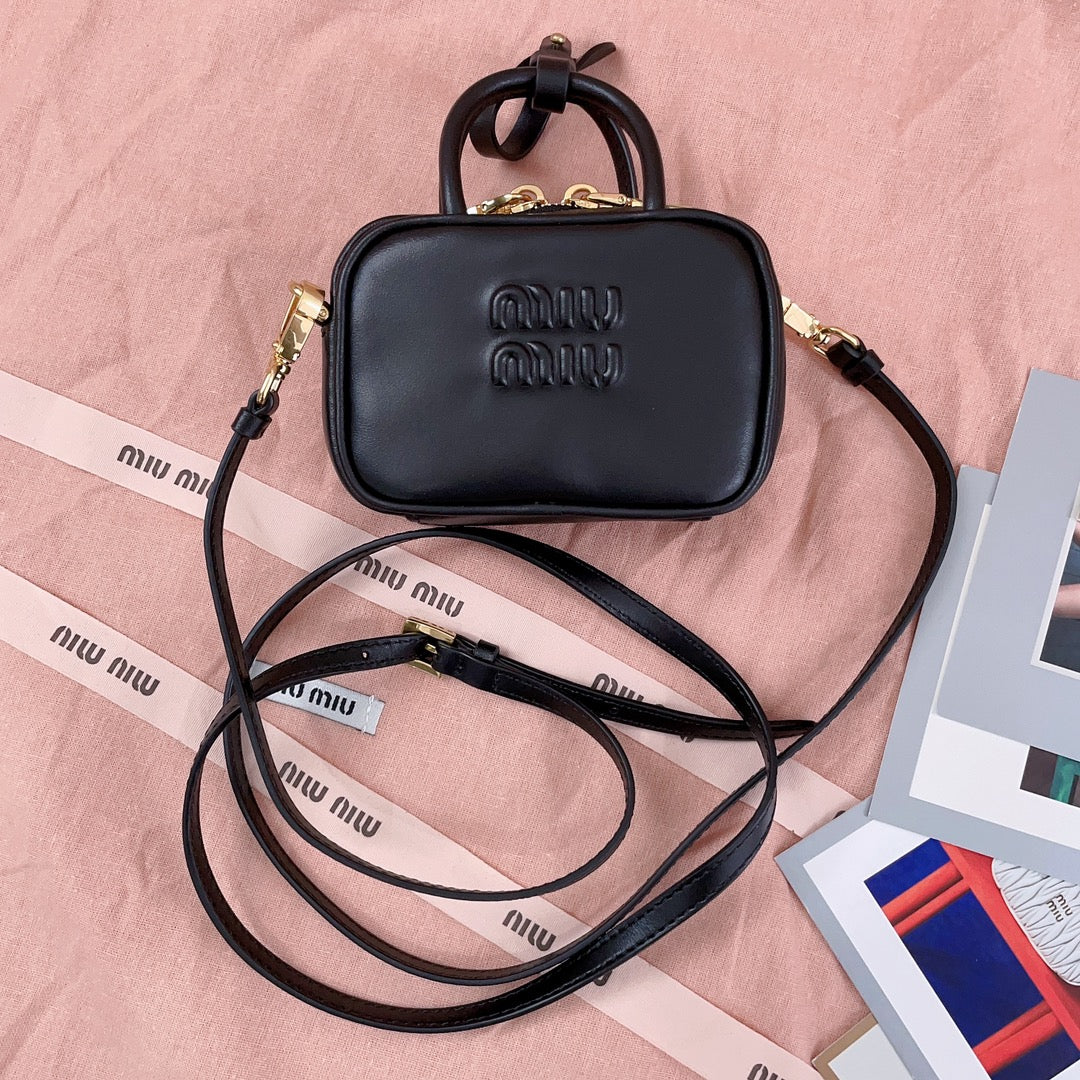 MIU MIU MINI SHOULDER BAG 10 IN BLACK CALFSKIN GOLD HARDWARE