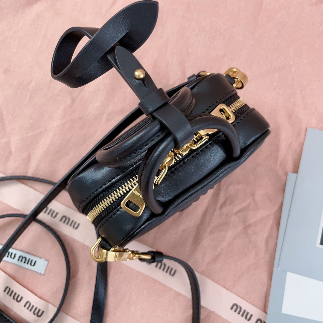 MIU MIU MINI SHOULDER BAG 10 IN BLACK CALFSKIN GOLD HARDWARE