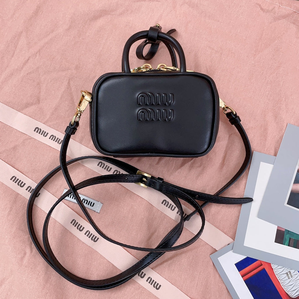MIU MIU MINI SHOULDER BAG 10 IN BLACK CALFSKIN GOLD HARDWARE