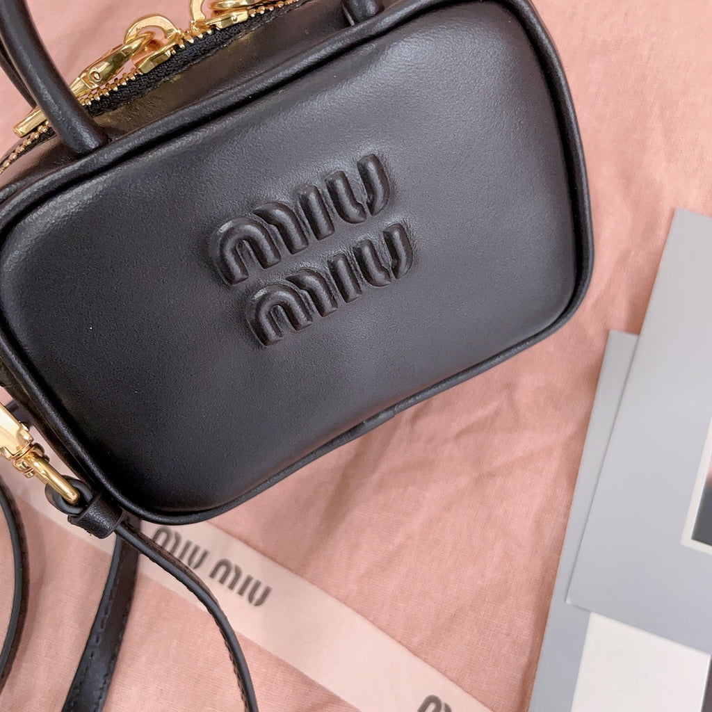 MIU MIU MINI SHOULDER BAG 10 IN BLACK CALFSKIN GOLD HARDWARE