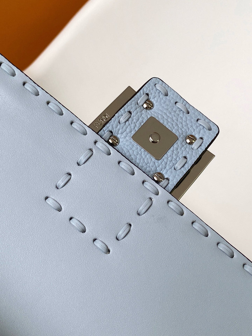 FENDI Fend Baguette 27 Bag Baby Blue Calfskin Shw