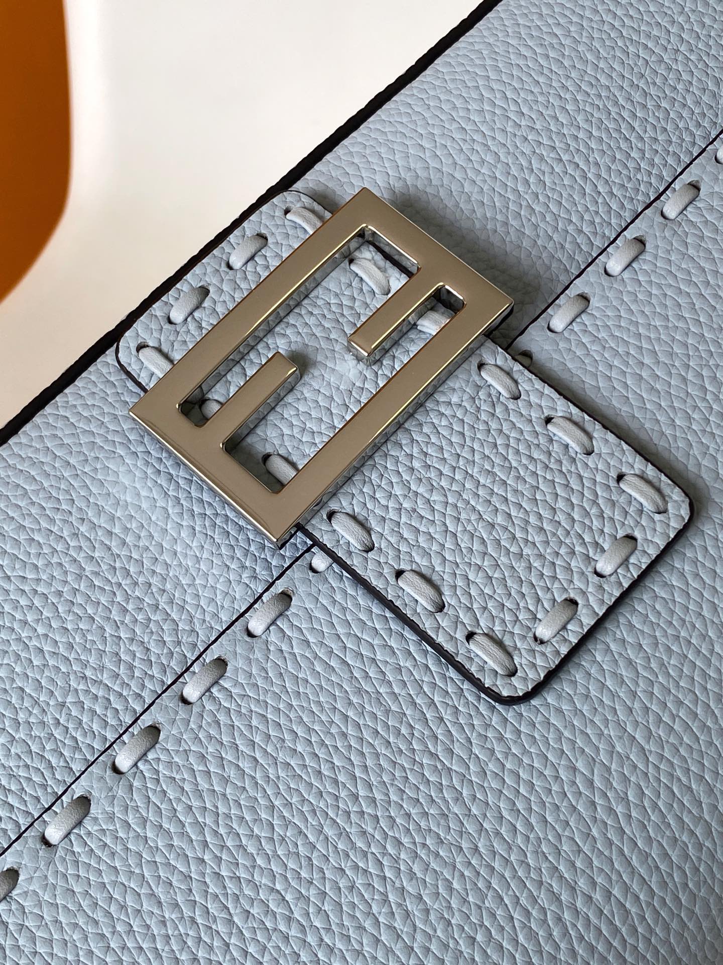 FENDI Fend Baguette 27 Bag Baby Blue Calfskin Shw