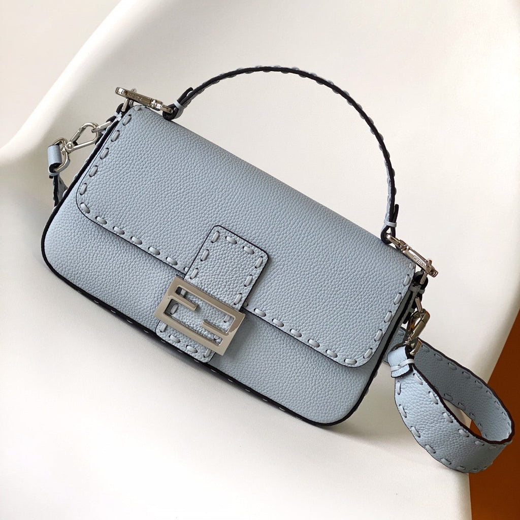 FENDI Fend Baguette 27 Bag Baby Blue Calfskin Shw