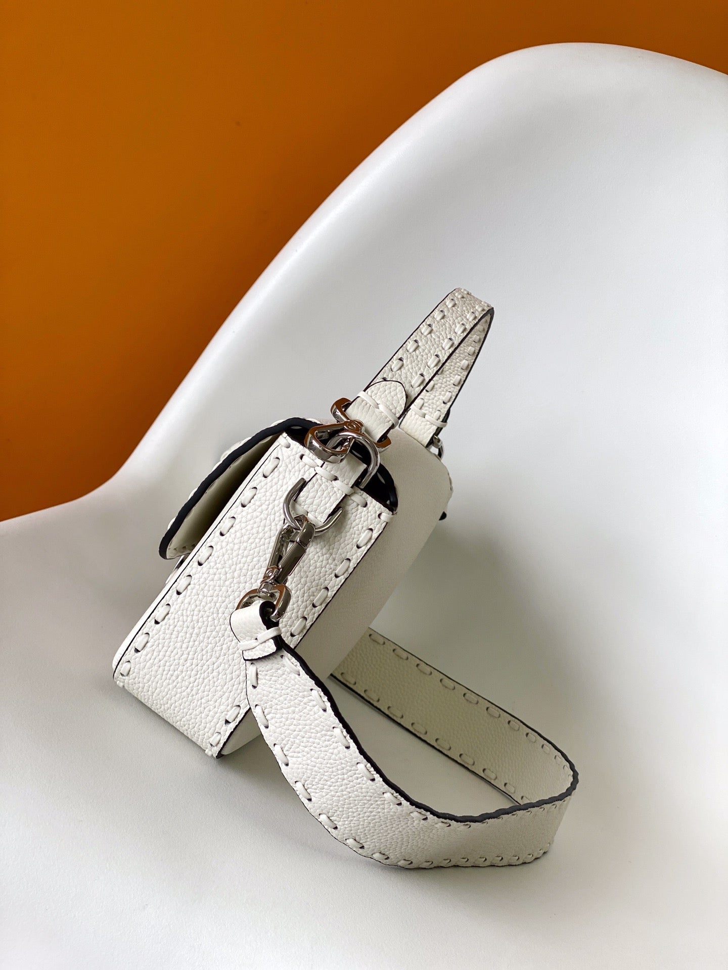 FENDI Fend Baguette 27 Bag White Calfskin Shw