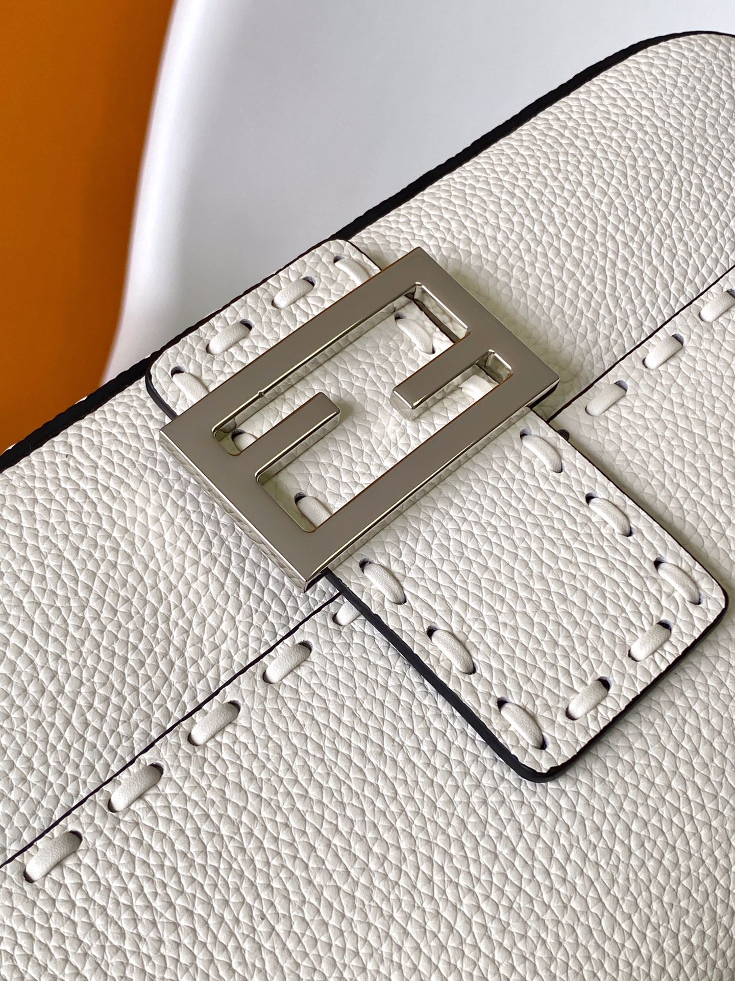 FENDI Fend Baguette 27 Bag White Calfskin Shw