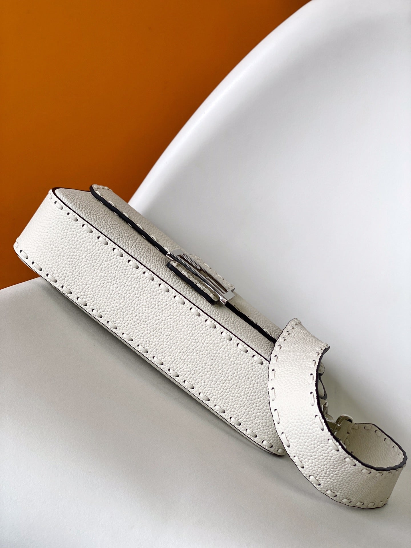 FENDI Fend Baguette 27 Bag White Calfskin Shw