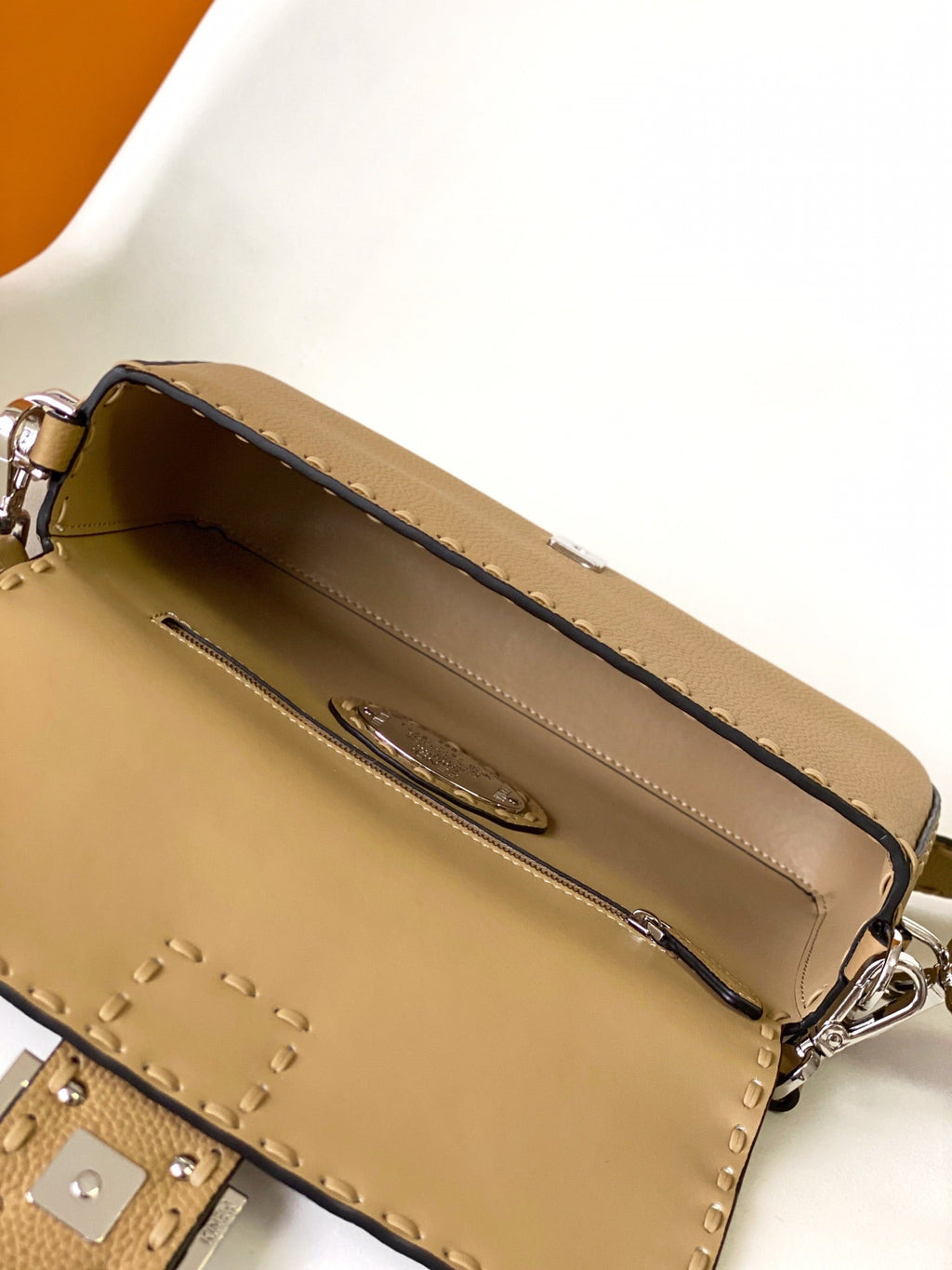 FENDI Fend Baguette 27 Bag Light Brown Calfskin Shw