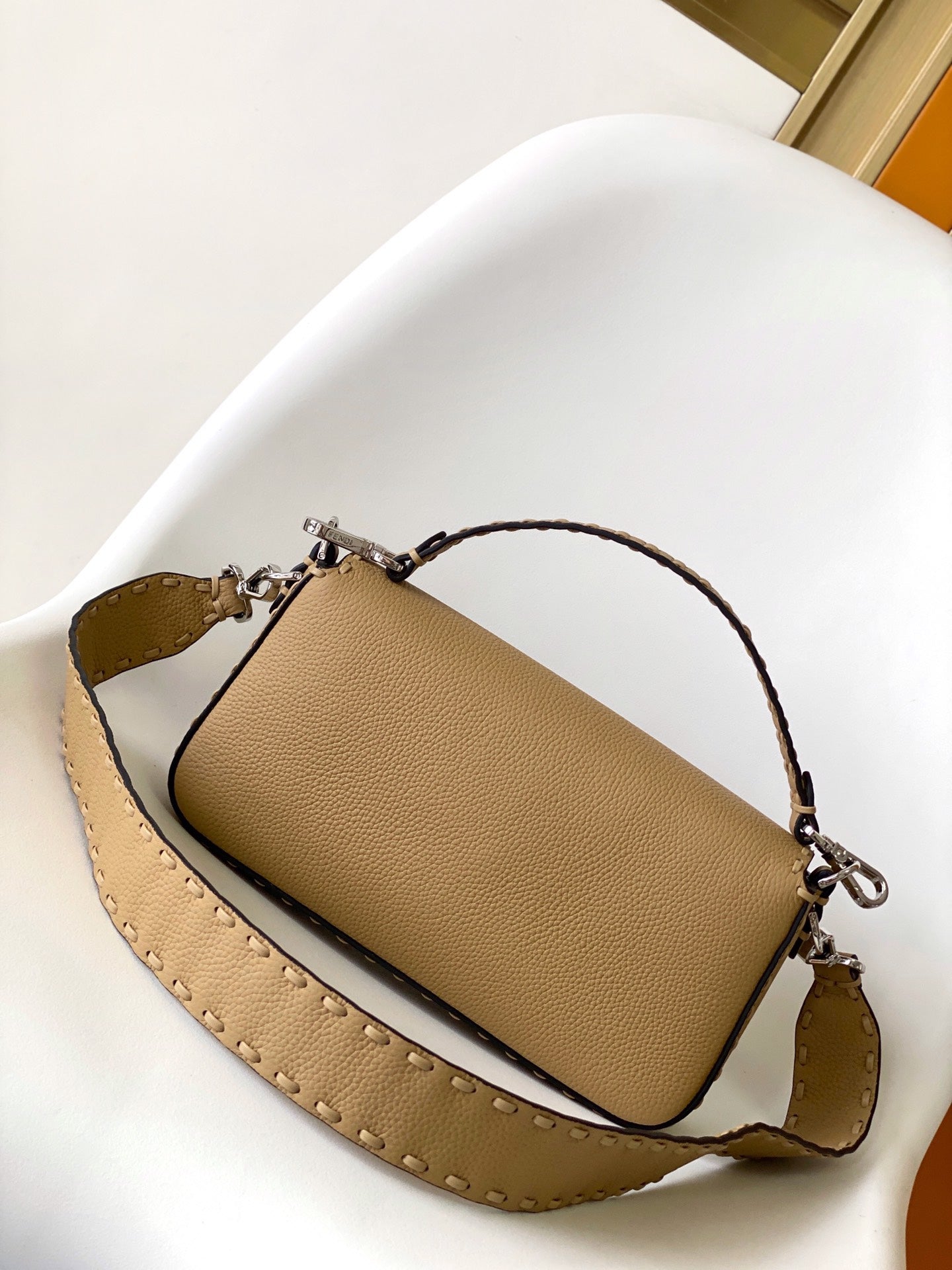 FENDI Fend Baguette 27 Bag Light Brown Calfskin Shw