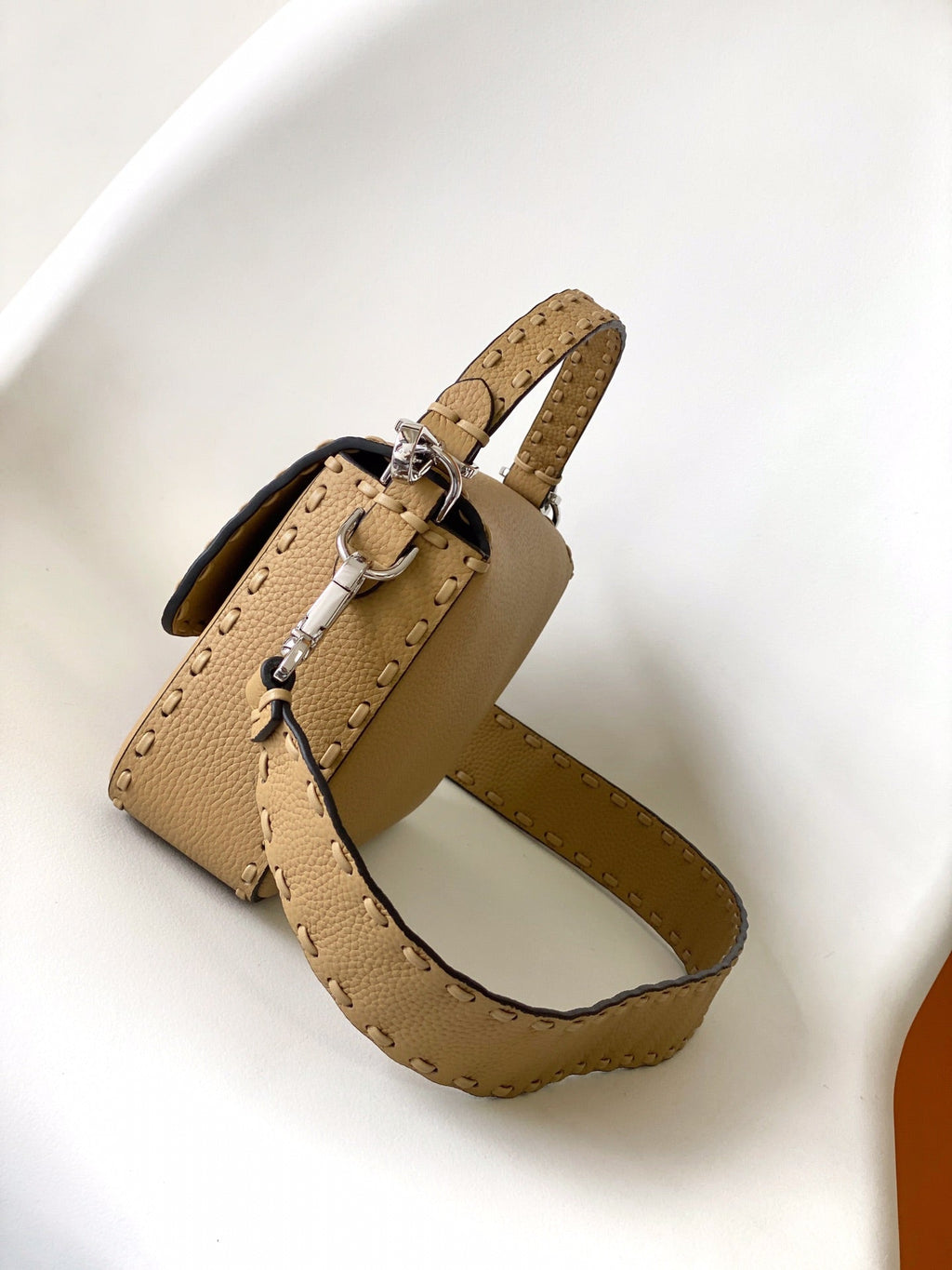 FENDI Fend Baguette 27 Bag Light Brown Calfskin Shw