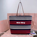 MIU MIU LARGE SHOPPING BAG 40 IN NATURAL MIX BLUE WOVEN RAFFIA LEATHER STRAP