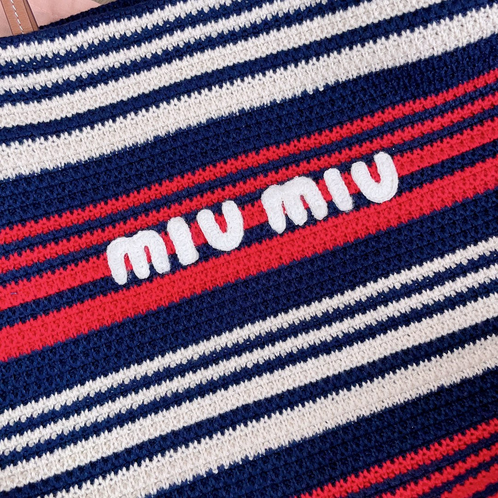 MIU MIU LARGE SHOPPING BAG 40 IN NATURAL MIX BLUE WOVEN RAFFIA LEATHER STRAP
