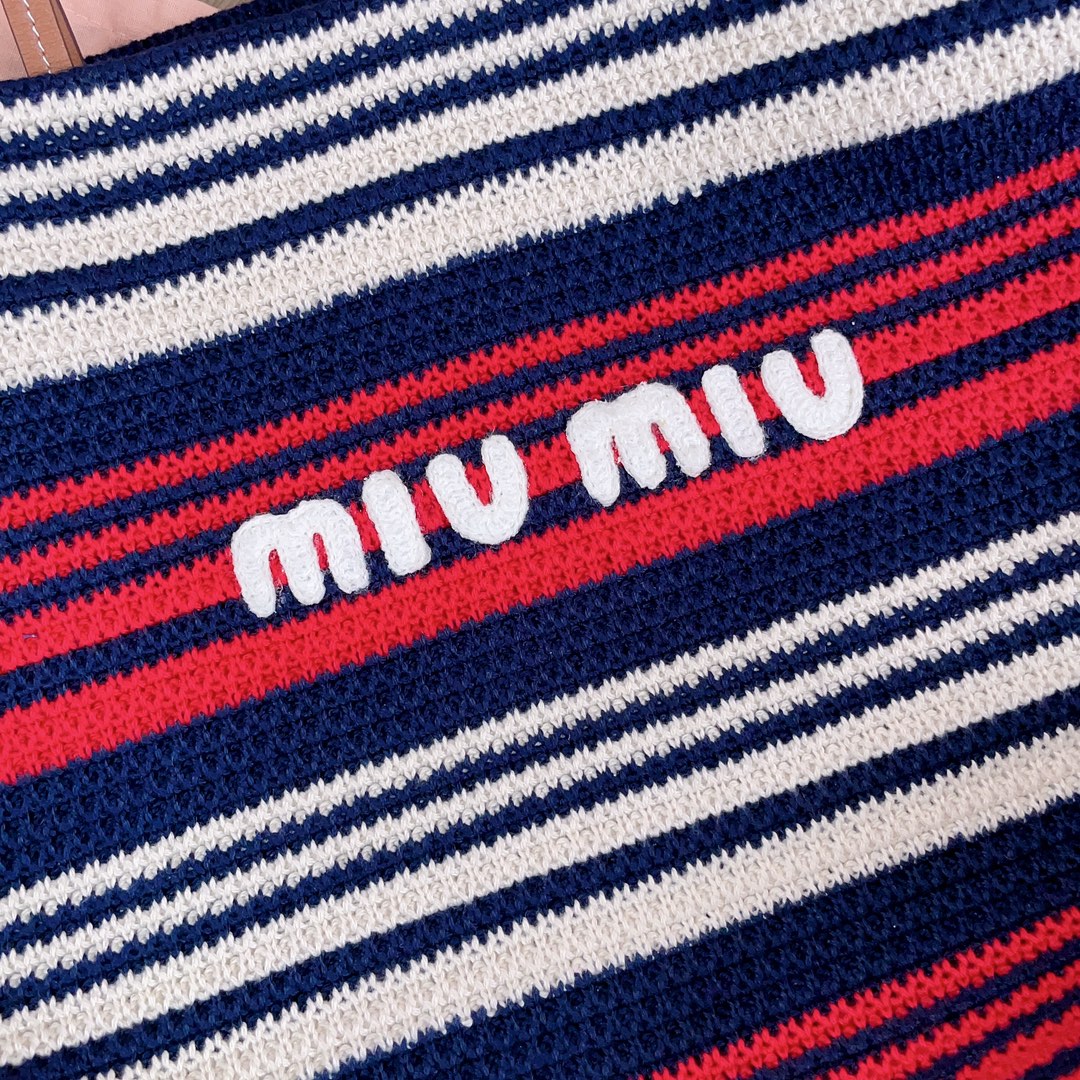 MIU MIU LARGE SHOPPING BAG 40 IN NATURAL MIX BLUE WOVEN RAFFIA LEATHER STRAP