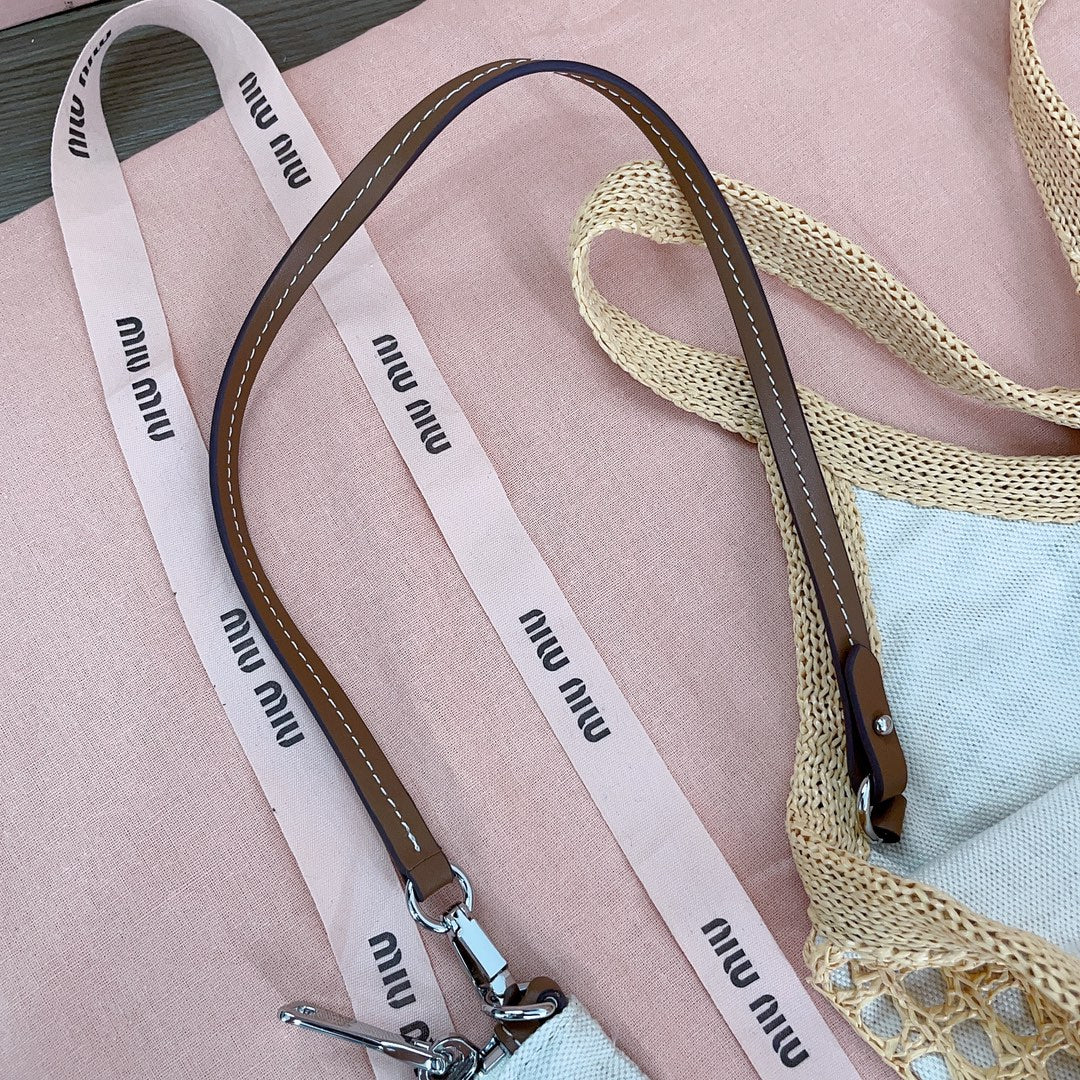 MIU MIU IVY TOTE BAG 40 IN BEIGE MIX WHITE MESH