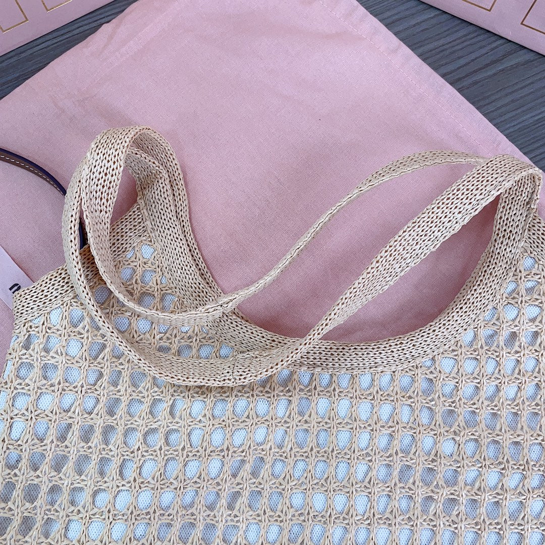 MIU MIU IVY TOTE BAG 40 IN BEIGE MIX WHITE MESH