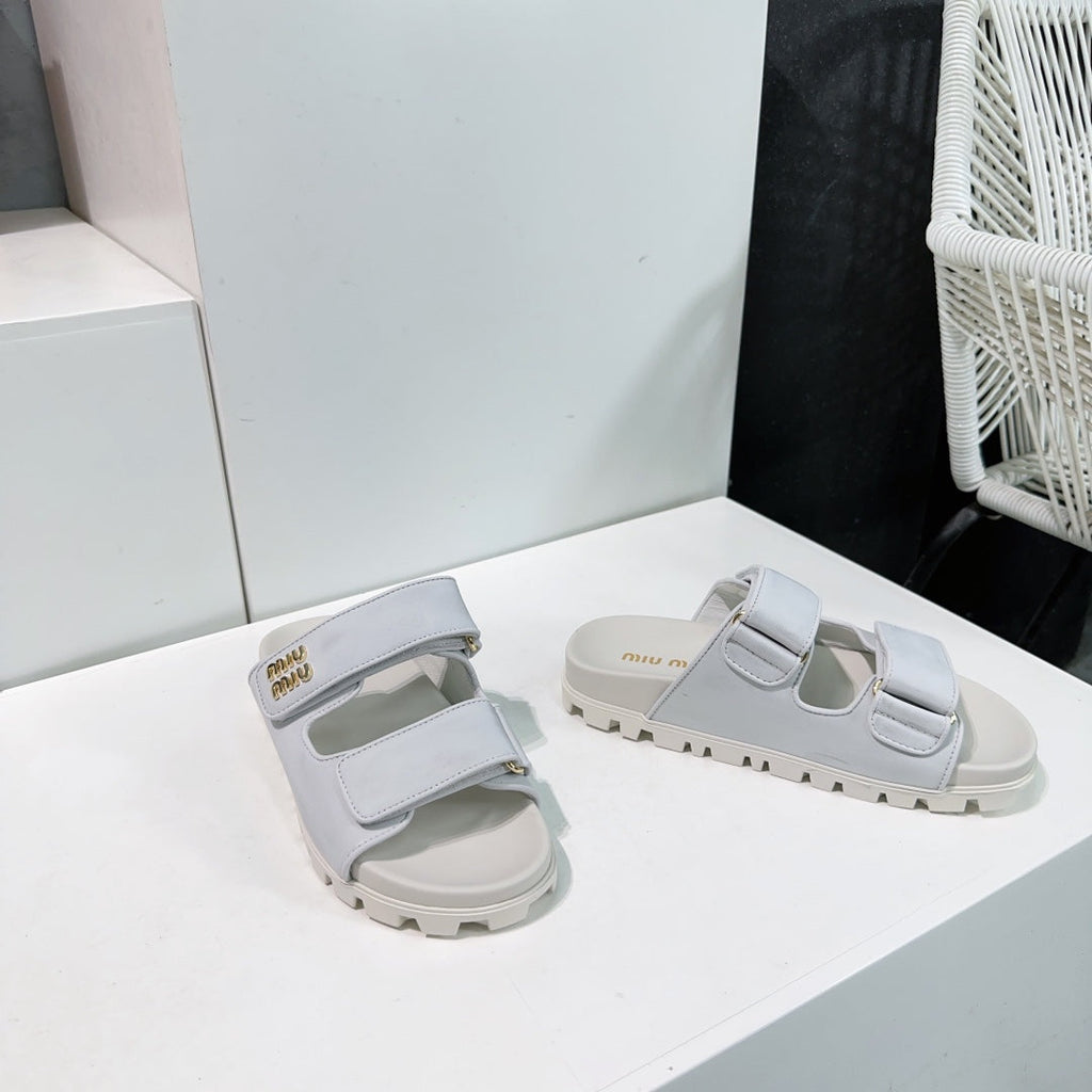 Slippers White Sheepskin With Stylized Straps