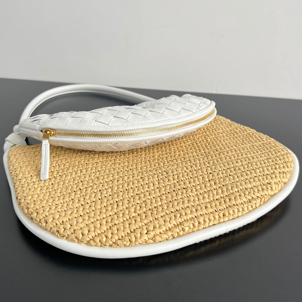 BOTTEGA VENETA GEMELLI SHOULDER BAG 36 IN BEIGE RAFFIA AND WHITE LAMBSKIN