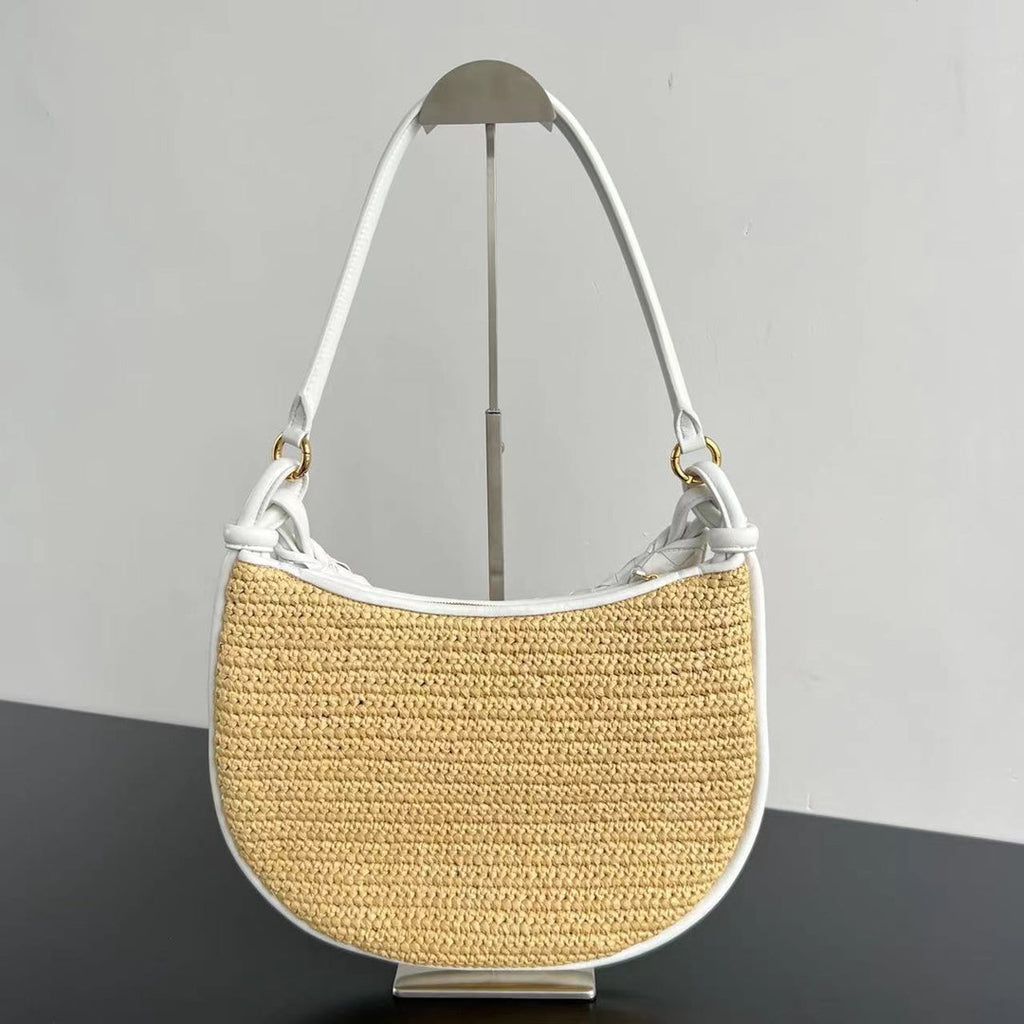 BOTTEGA VENETA GEMELLI SHOULDER BAG 36 IN BEIGE RAFFIA AND WHITE LAMBSKIN