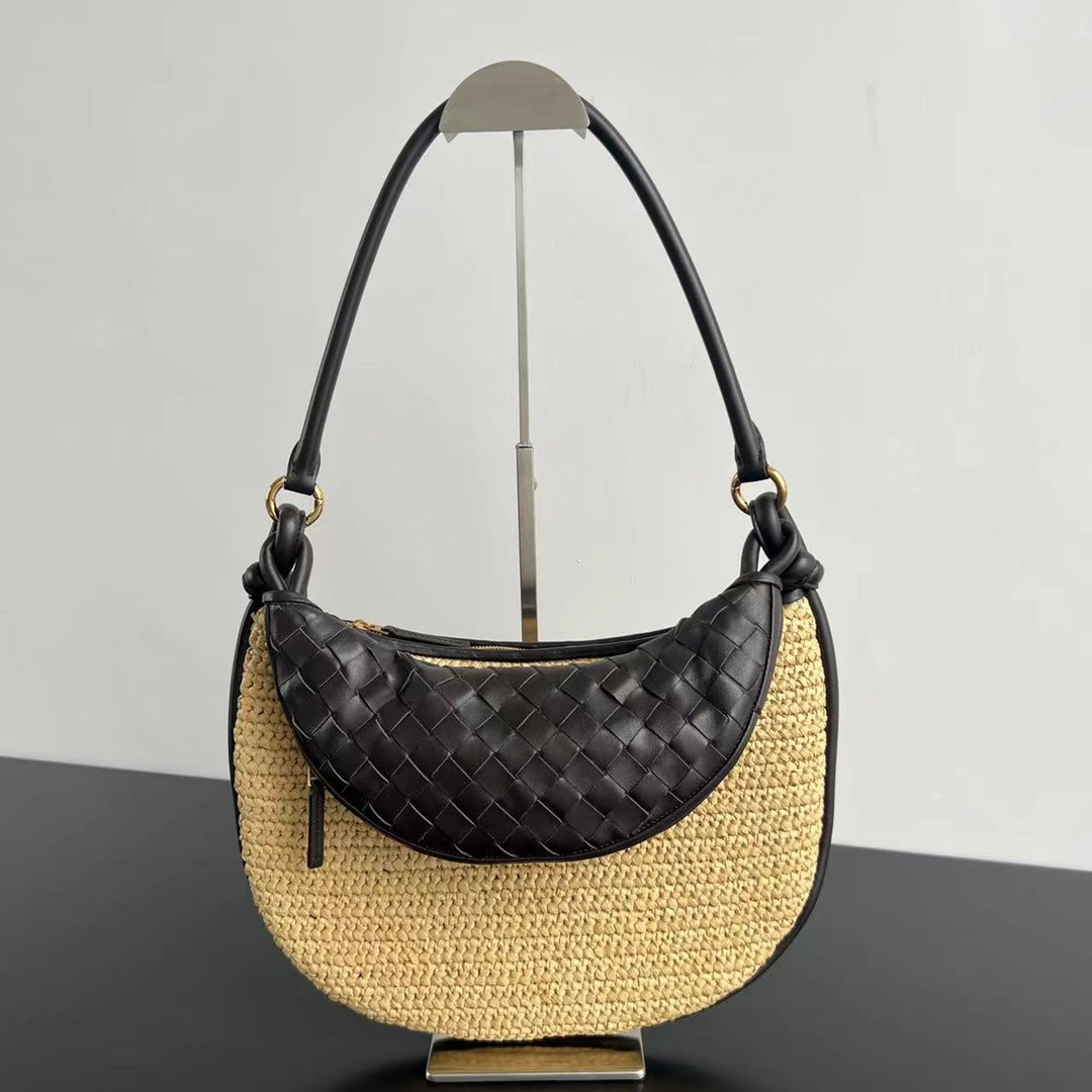 BOTTEGA VENETA GEMELLI SHOULDER BAG 36 IN BEIGE RAFFIA AND FONDANT LAMBSKIN