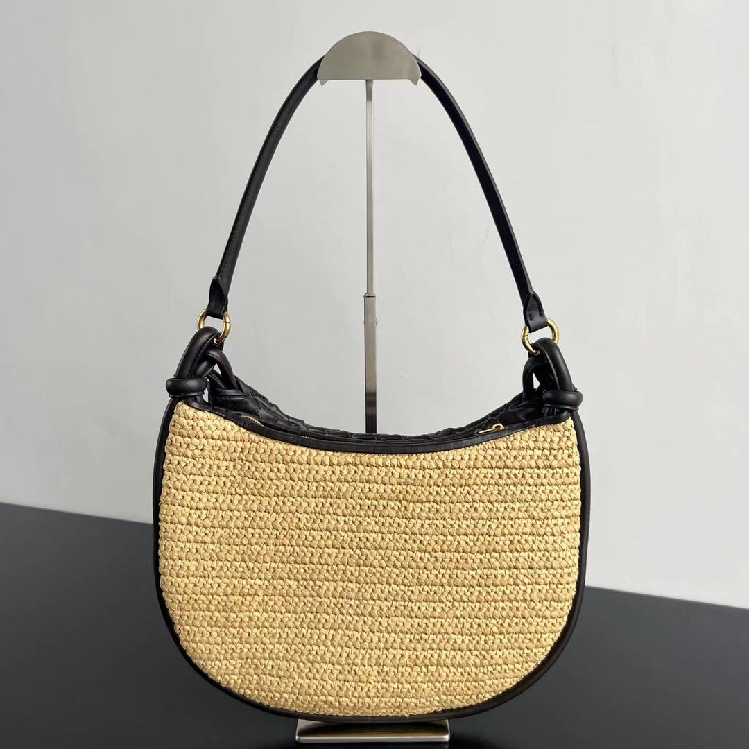 BOTTEGA VENETA GEMELLI SHOULDER BAG 36 IN BEIGE RAFFIA AND FONDANT LAMBSKIN