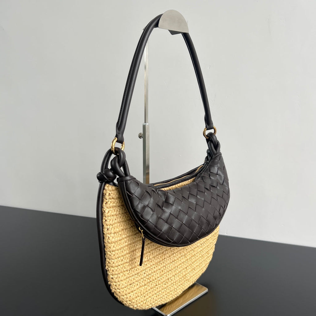 BOTTEGA VENETA GEMELLI SHOULDER BAG 36 IN BEIGE RAFFIA AND FONDANT LAMBSKIN