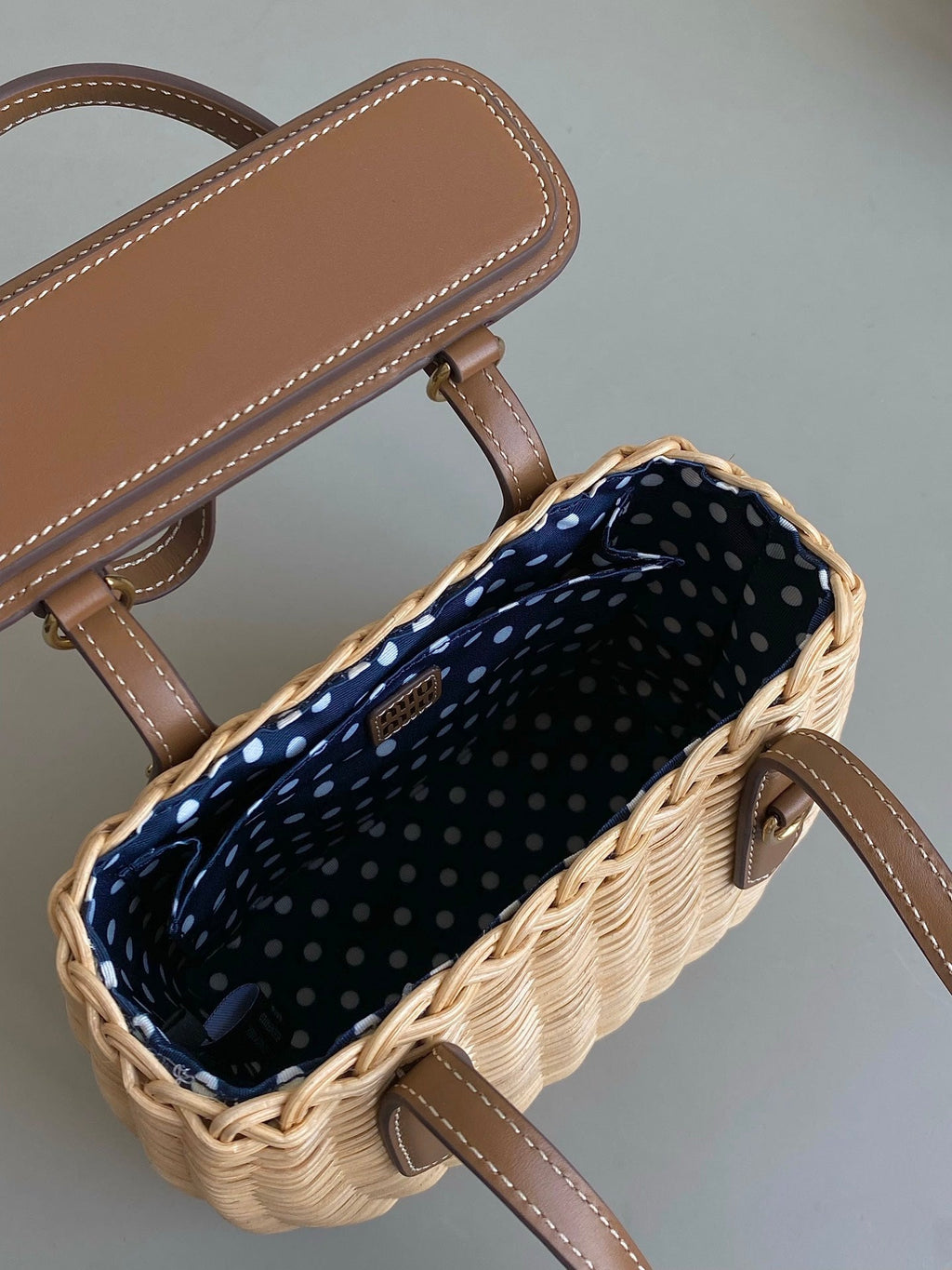 MIU MIU BASKET 20 BAG IN BROWN BEIGE WICKER AND LEATHER