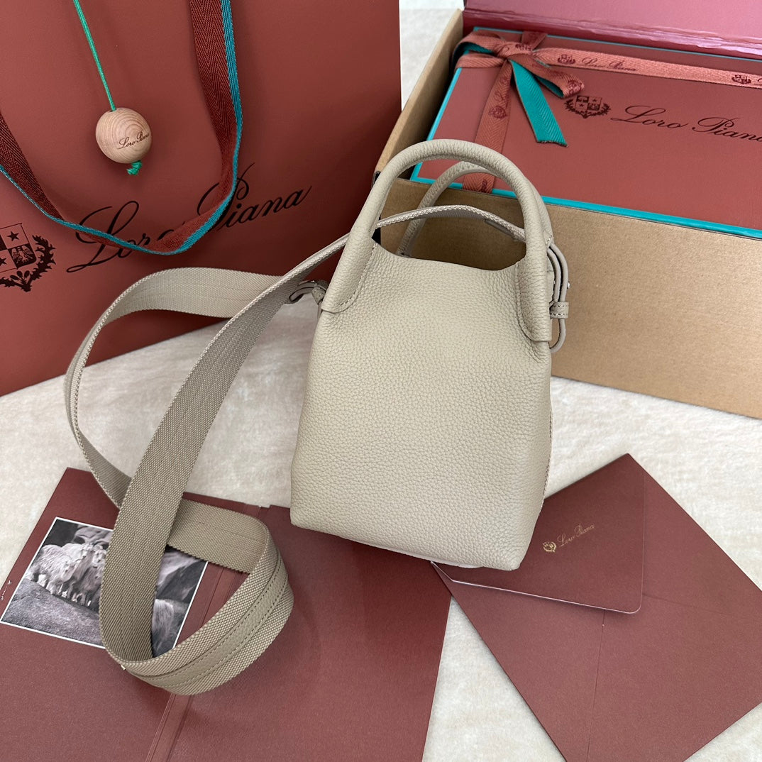 LORO PIANA MICRO BALE BAG IN KHAKI BROWN CALFSKIN