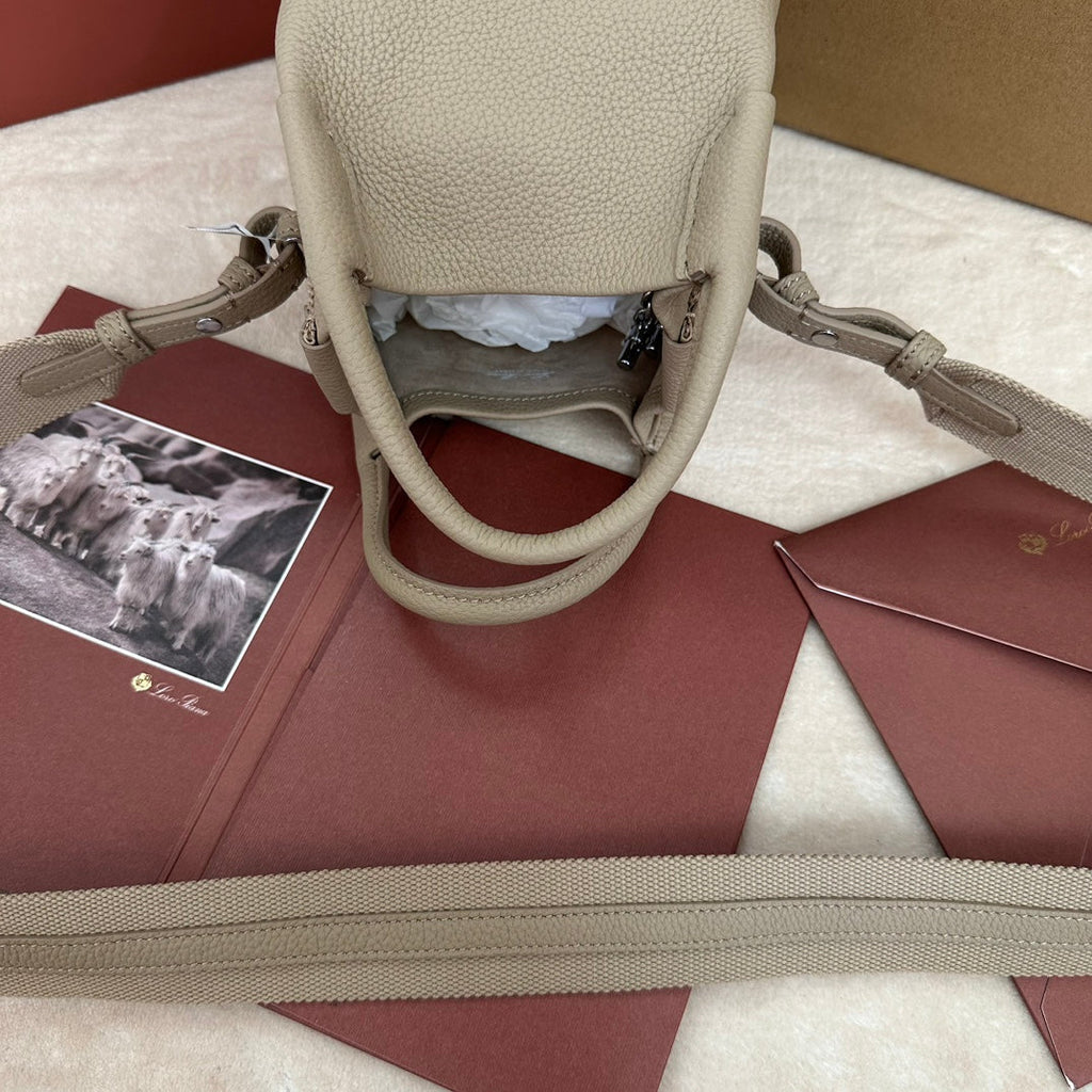 LORO PIANA MICRO BALE BAG IN KHAKI BROWN CALFSKIN