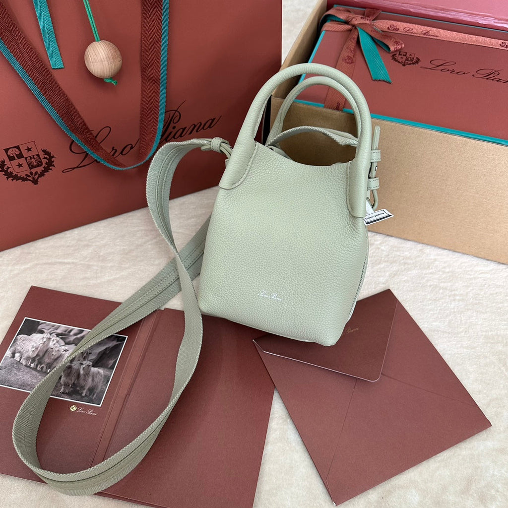 LORO PIANA MICRO BALE BAG IN LIGHT GREEN CALFSKIN
