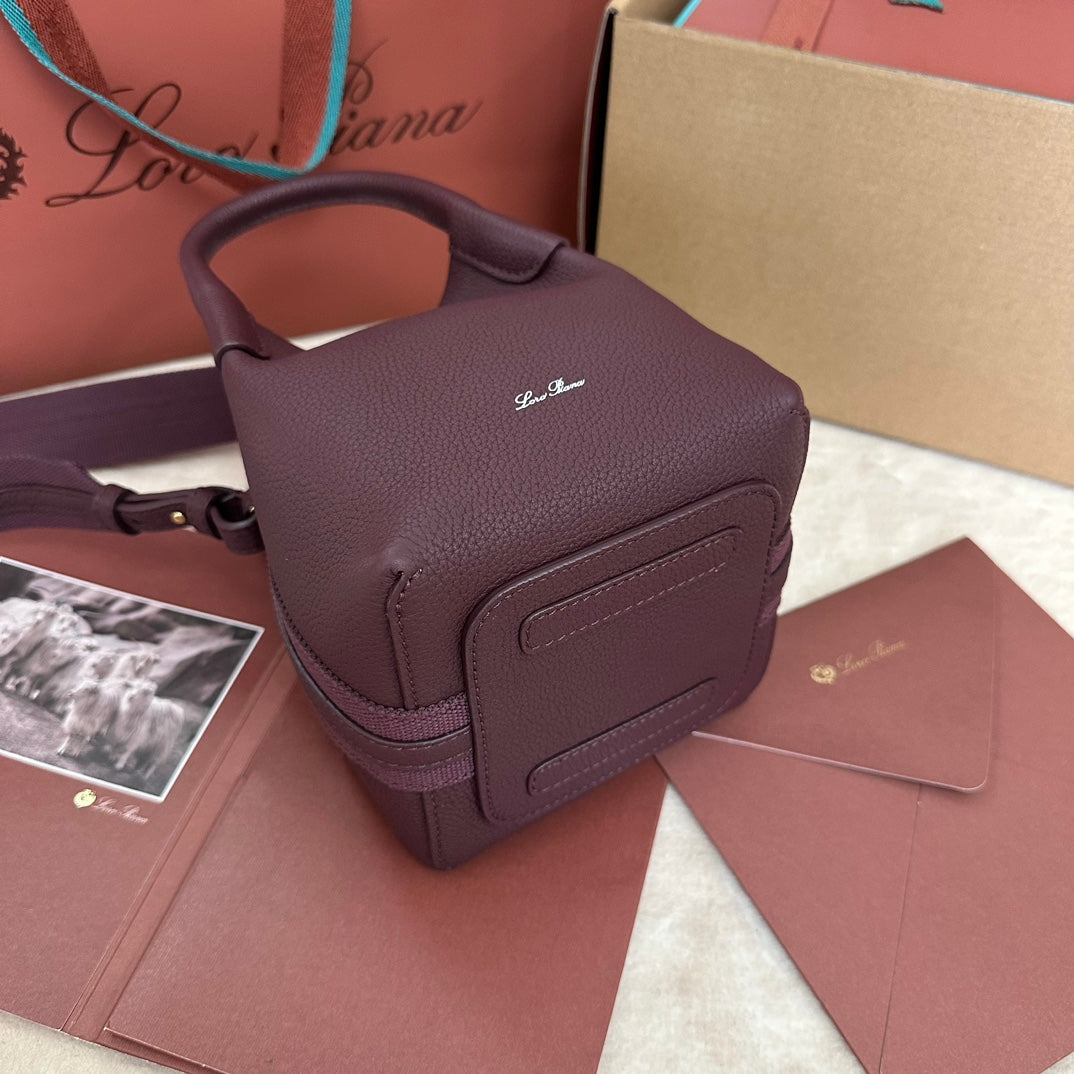 LORO PIANA MICRO BALE BAG IN WINE PURPLE CALFSKIN