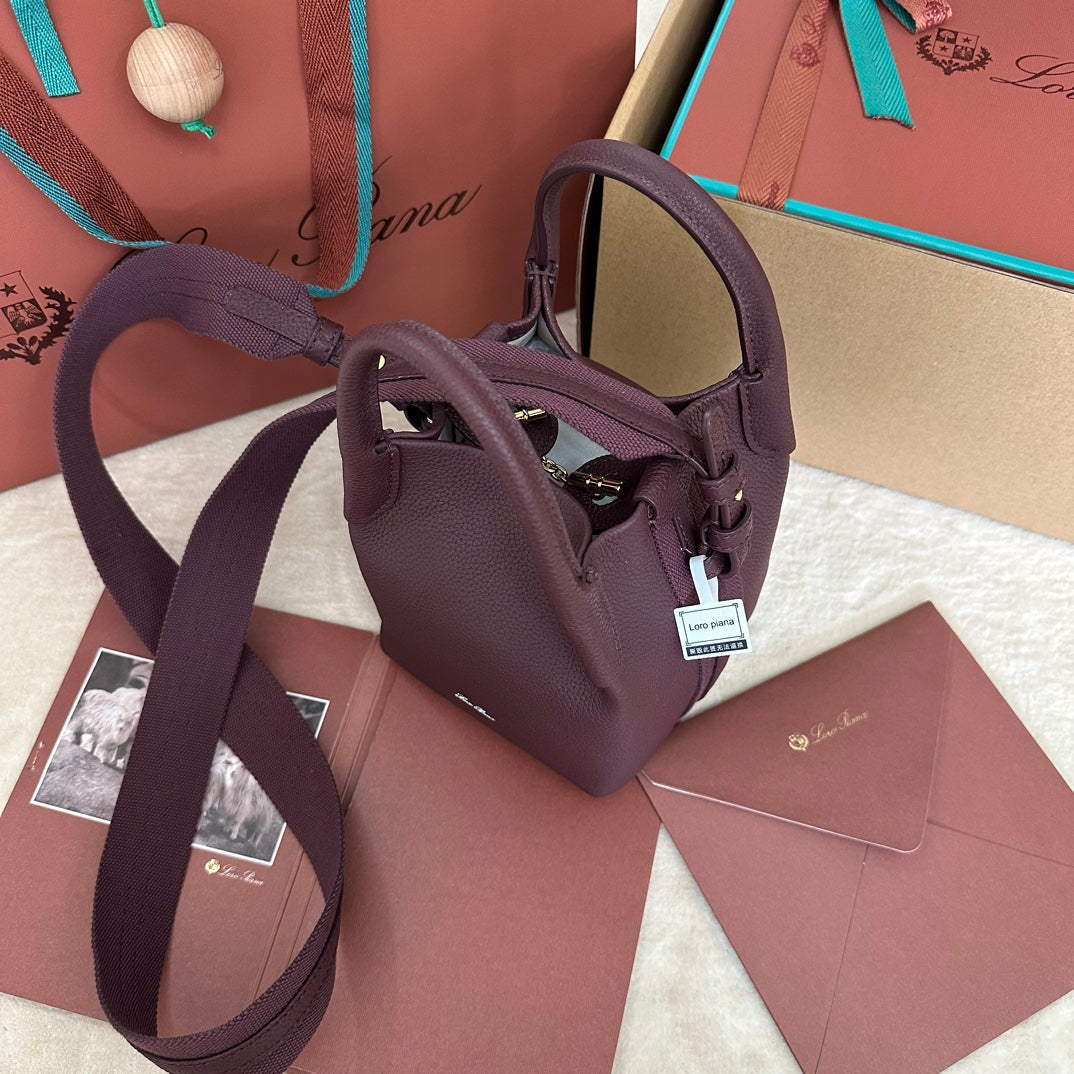 LORO PIANA MICRO BALE BAG IN WINE PURPLE CALFSKIN