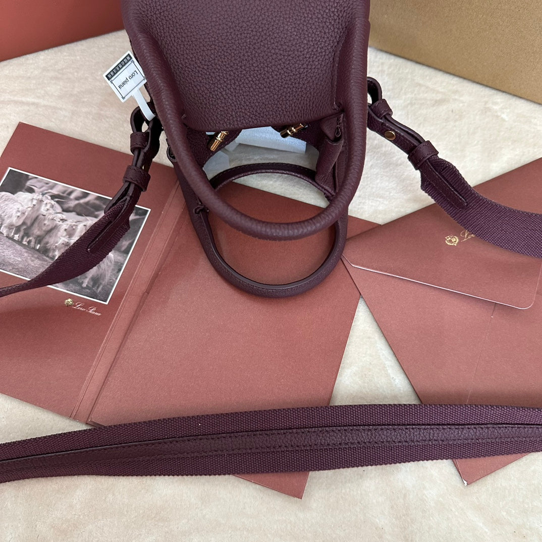 LORO PIANA MICRO BALE BAG IN WINE PURPLE CALFSKIN
