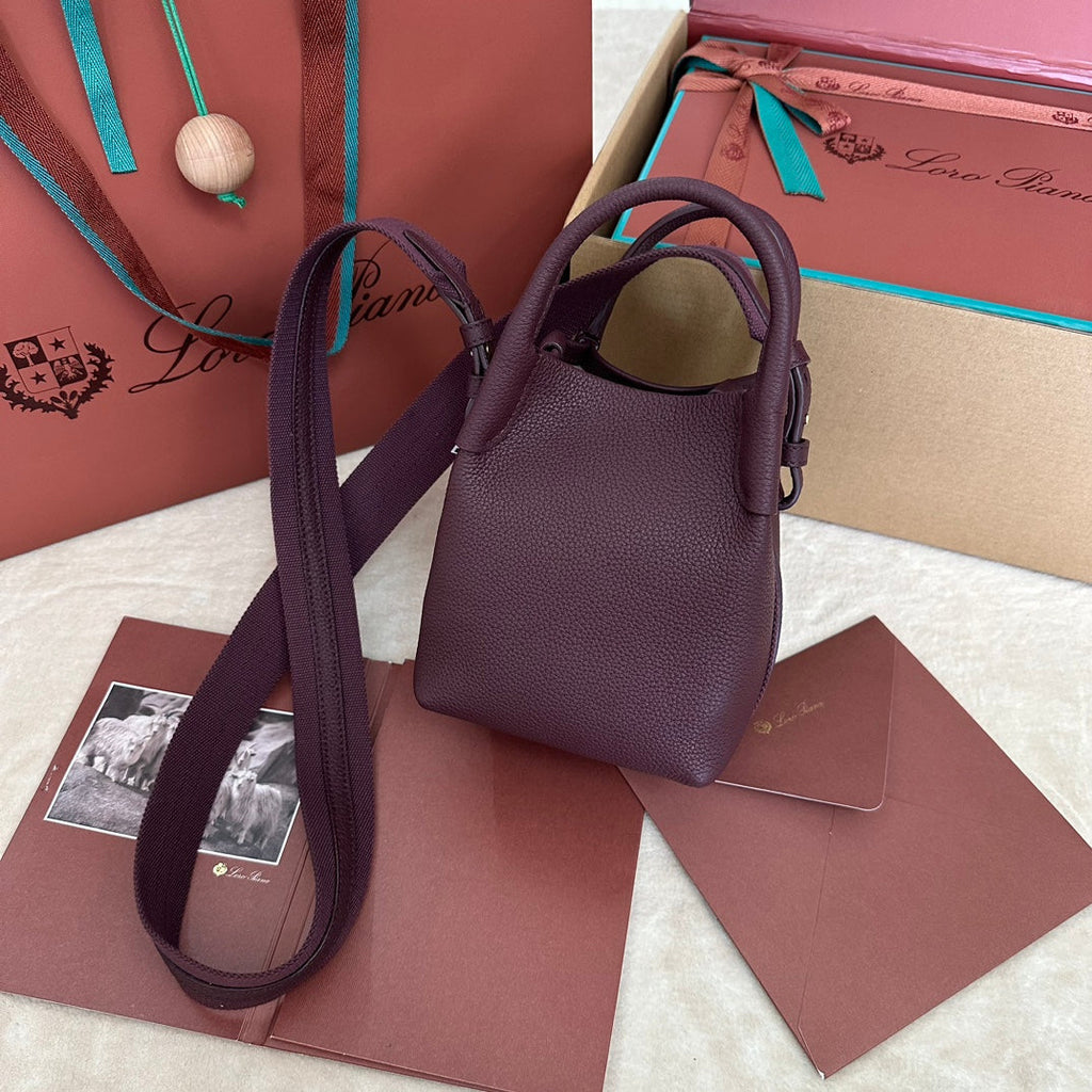 LORO PIANA MICRO BALE BAG IN WINE PURPLE CALFSKIN