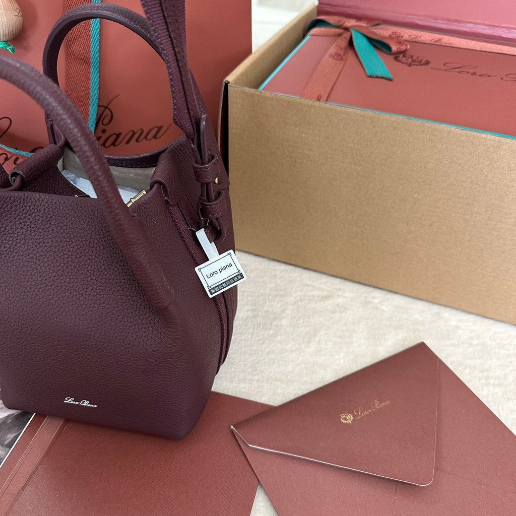 LORO PIANA MICRO BALE BAG IN WINE PURPLE CALFSKIN