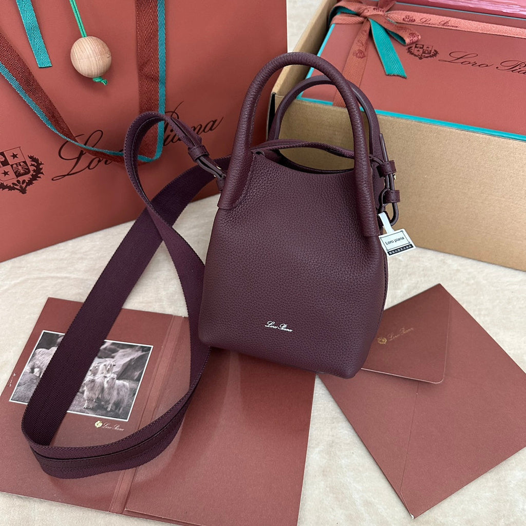 LORO PIANA MICRO BALE BAG IN WINE PURPLE CALFSKIN