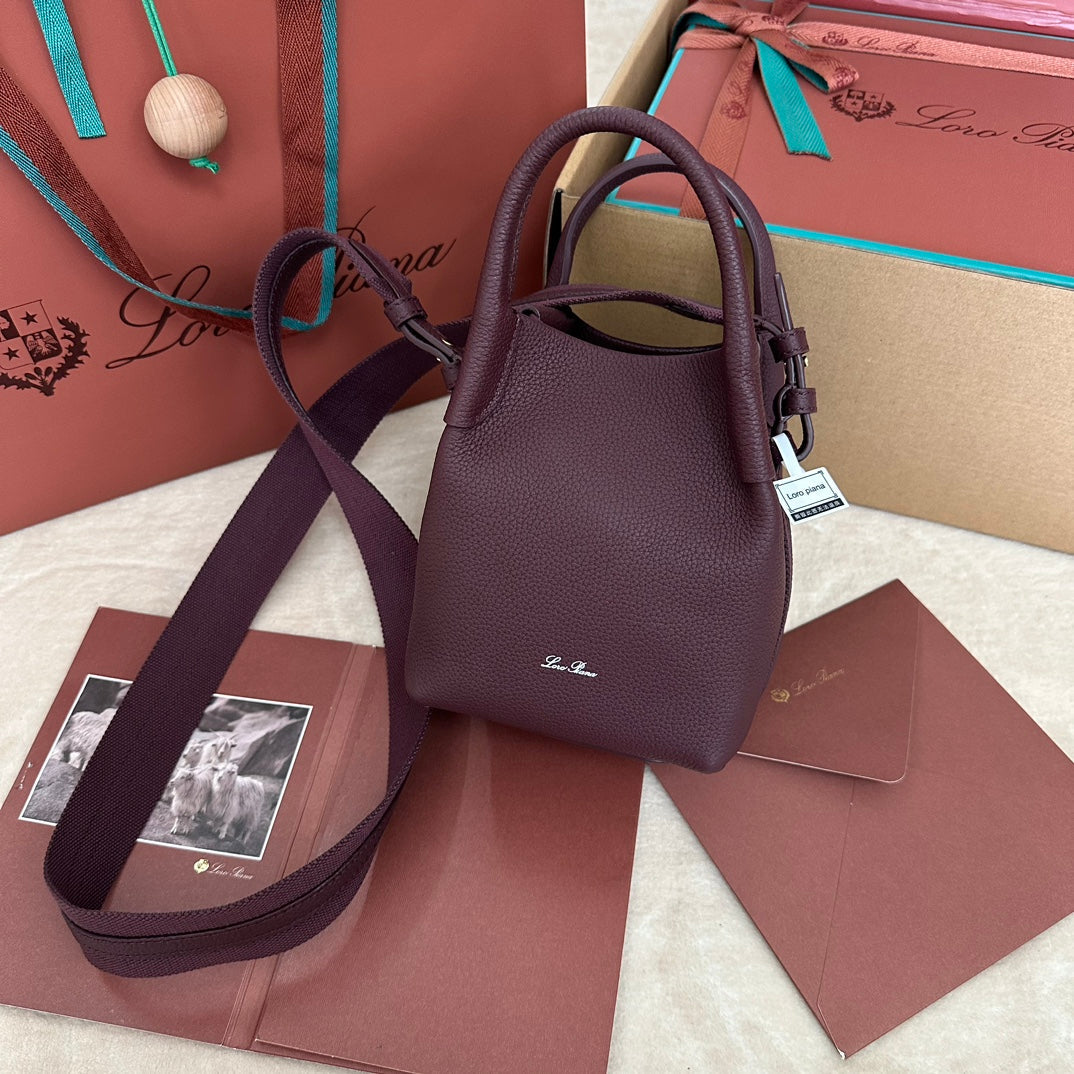 LORO PIANA MICRO BALE BAG IN WINE PURPLE CALFSKIN