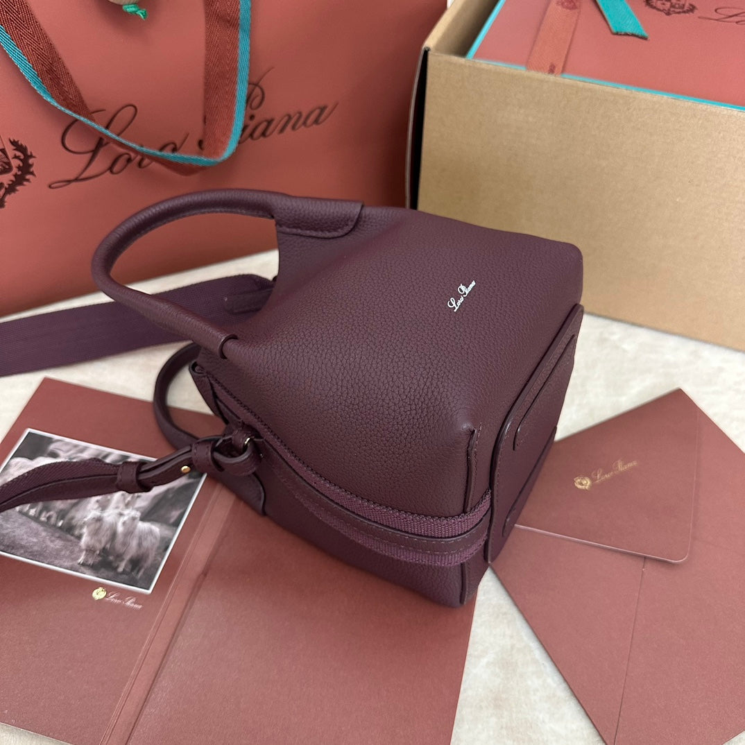 LORO PIANA MICRO BALE BAG IN WINE PURPLE CALFSKIN