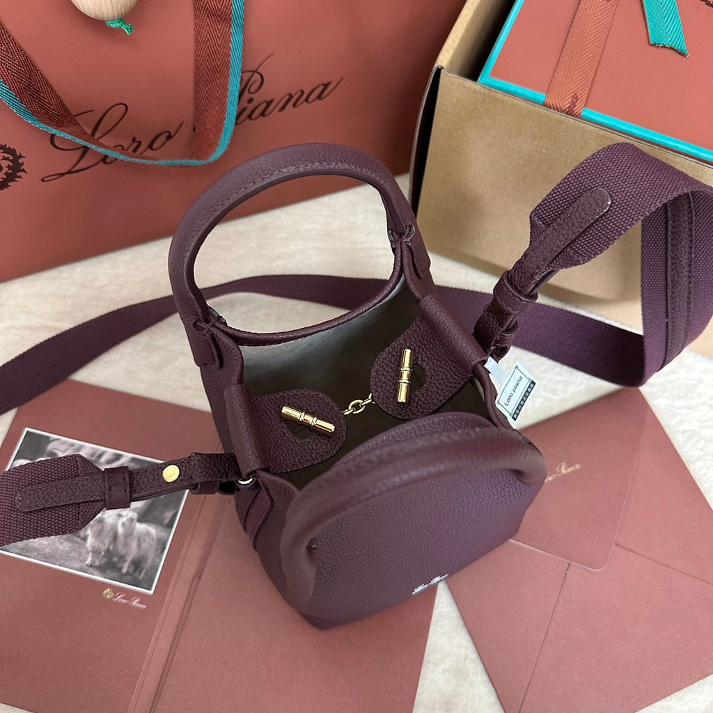 LORO PIANA MICRO BALE BAG IN WINE PURPLE CALFSKIN