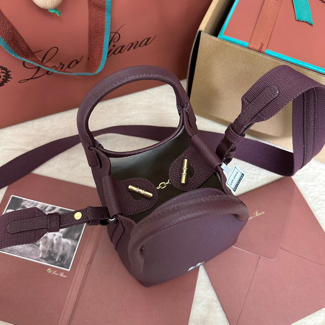 LORO PIANA MICRO BALE BAG IN WINE PURPLE CALFSKIN