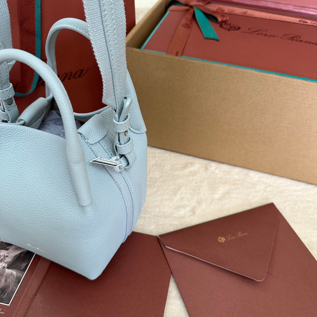 LORO PIANA MICRO BALE BAG IN LIGHT BLUE CALFSKIN