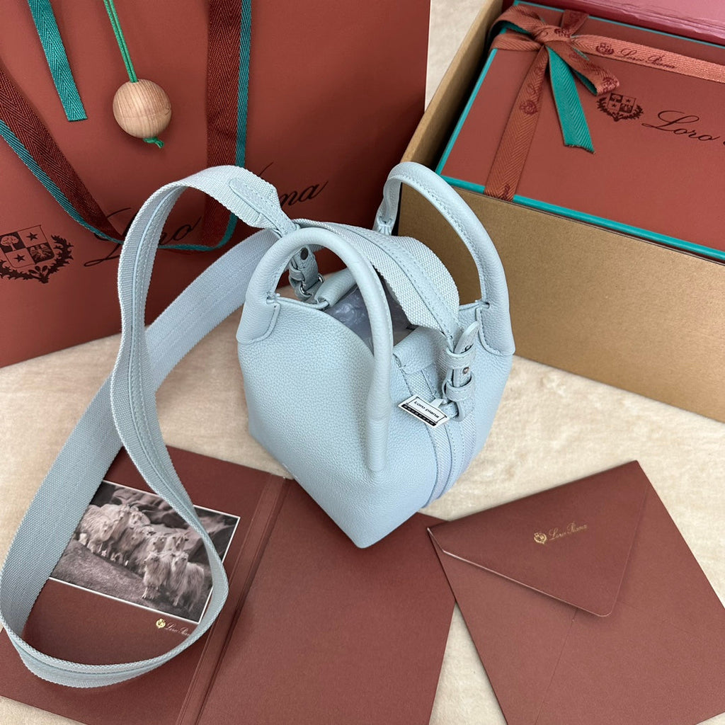 LORO PIANA MICRO BALE BAG IN LIGHT BLUE CALFSKIN