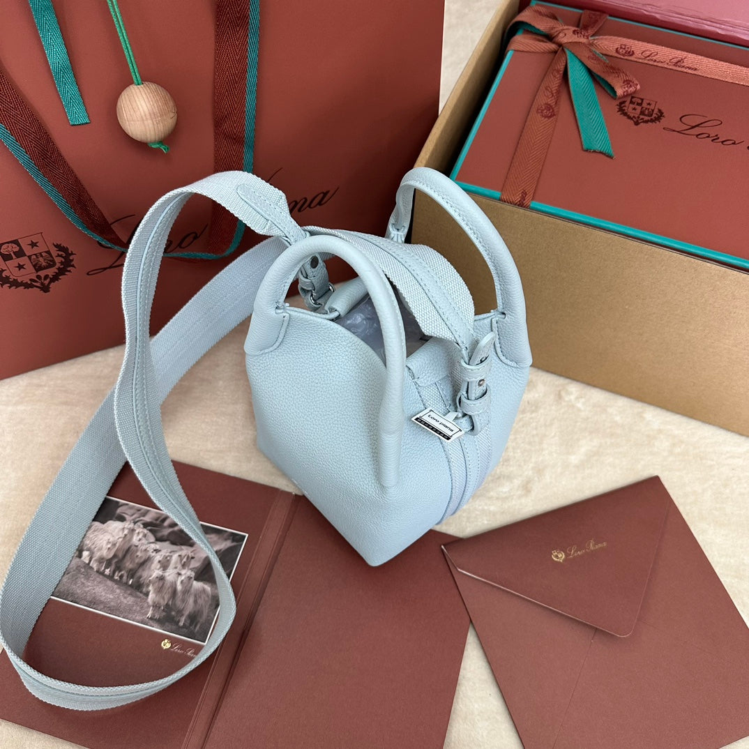 LORO PIANA MICRO BALE BAG IN LIGHT BLUE CALFSKIN