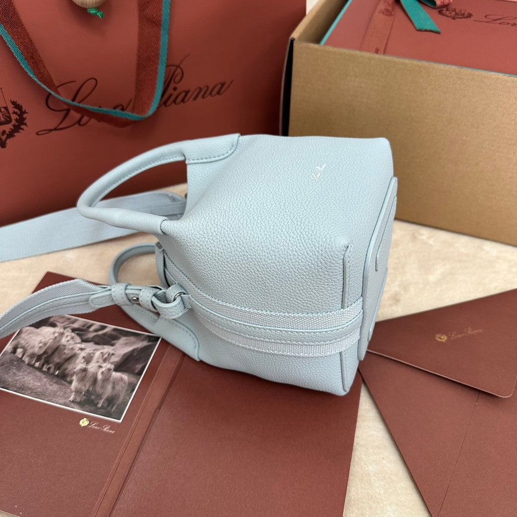 LORO PIANA MICRO BALE BAG IN LIGHT BLUE CALFSKIN