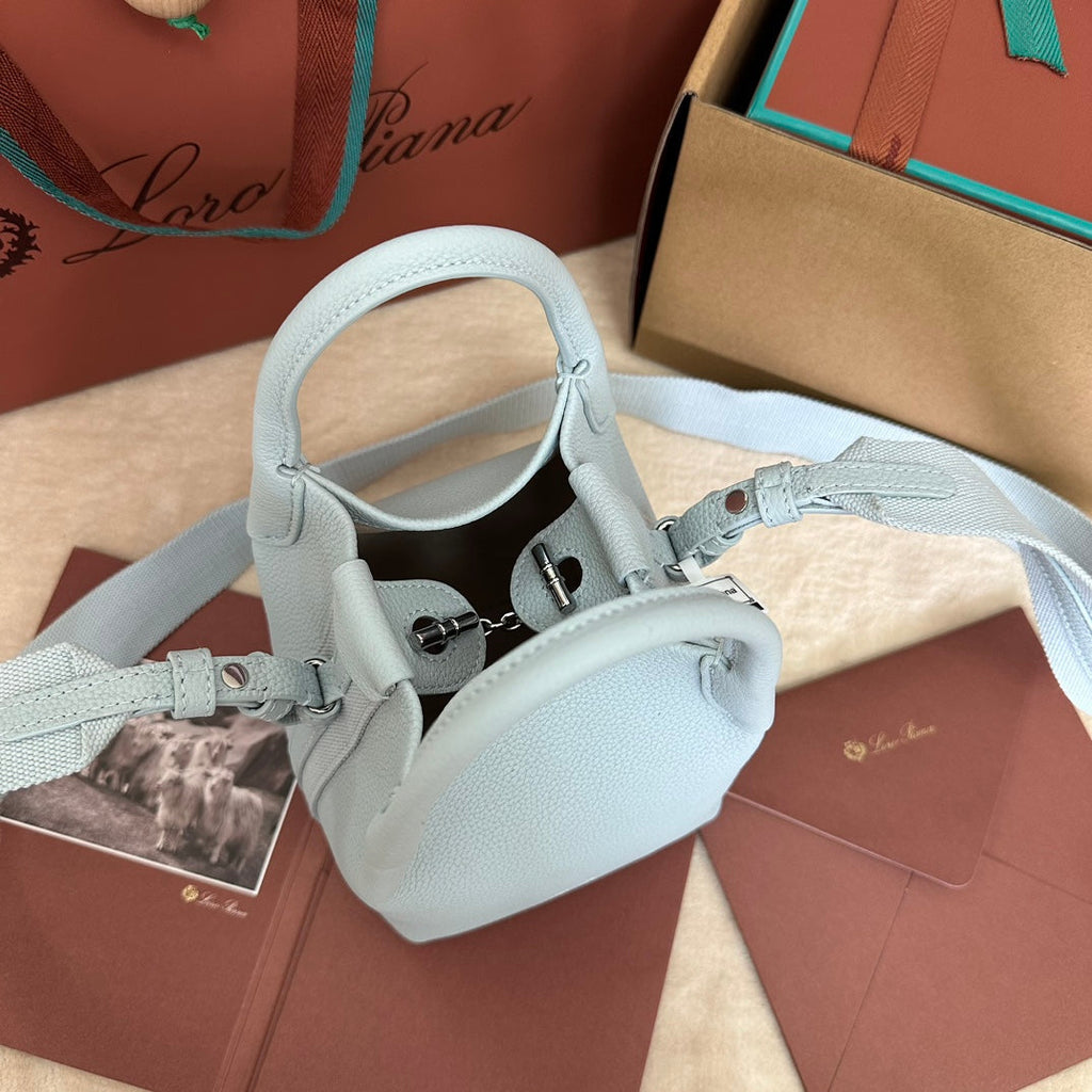 LORO PIANA MICRO BALE BAG IN LIGHT BLUE CALFSKIN