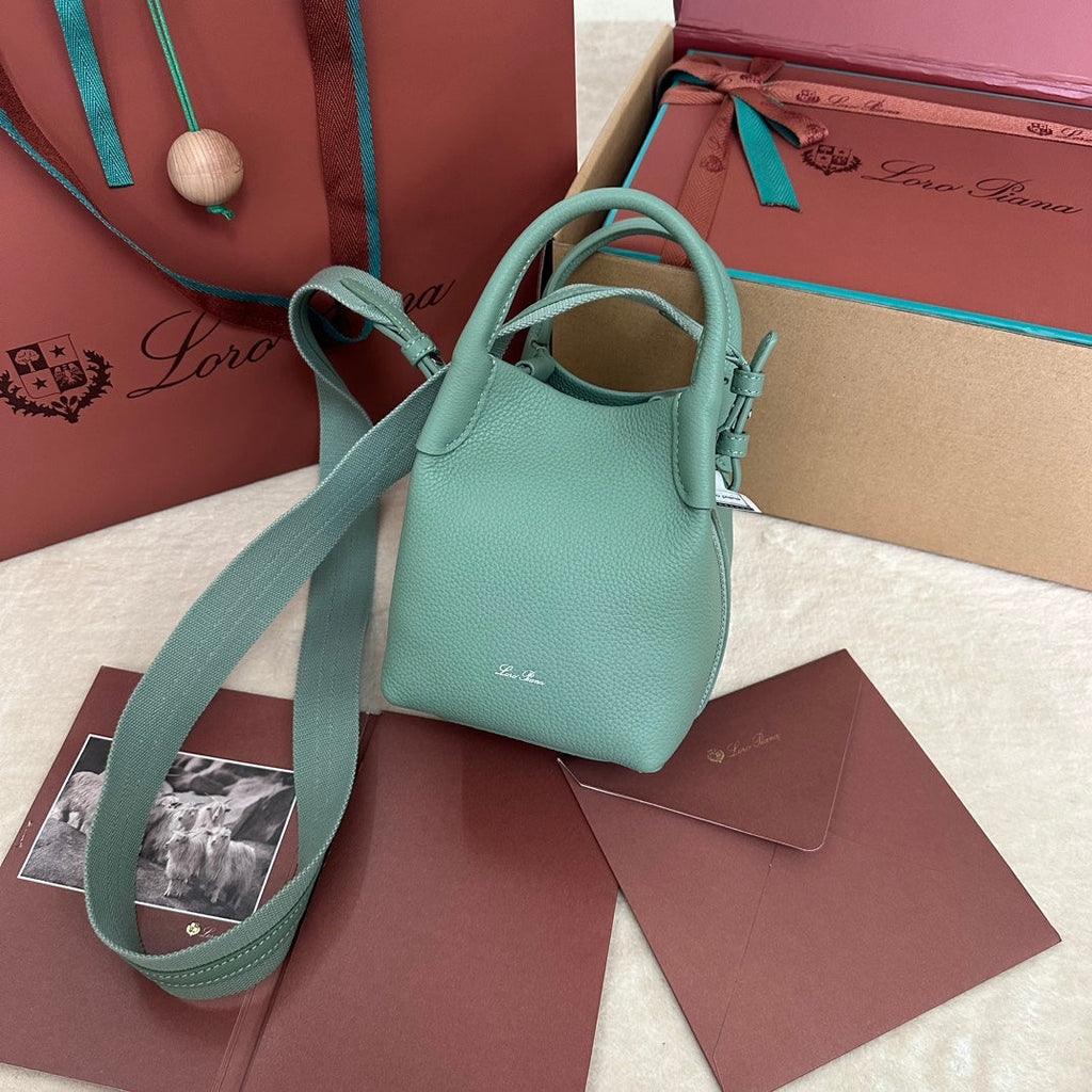 LORO PIANA MICRO BALE BAG IN SEA GREEN CALFSKIN