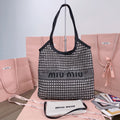 MIU MIU IVY TOTE BAG 40 IN BLACK MIX WHITE MESH
