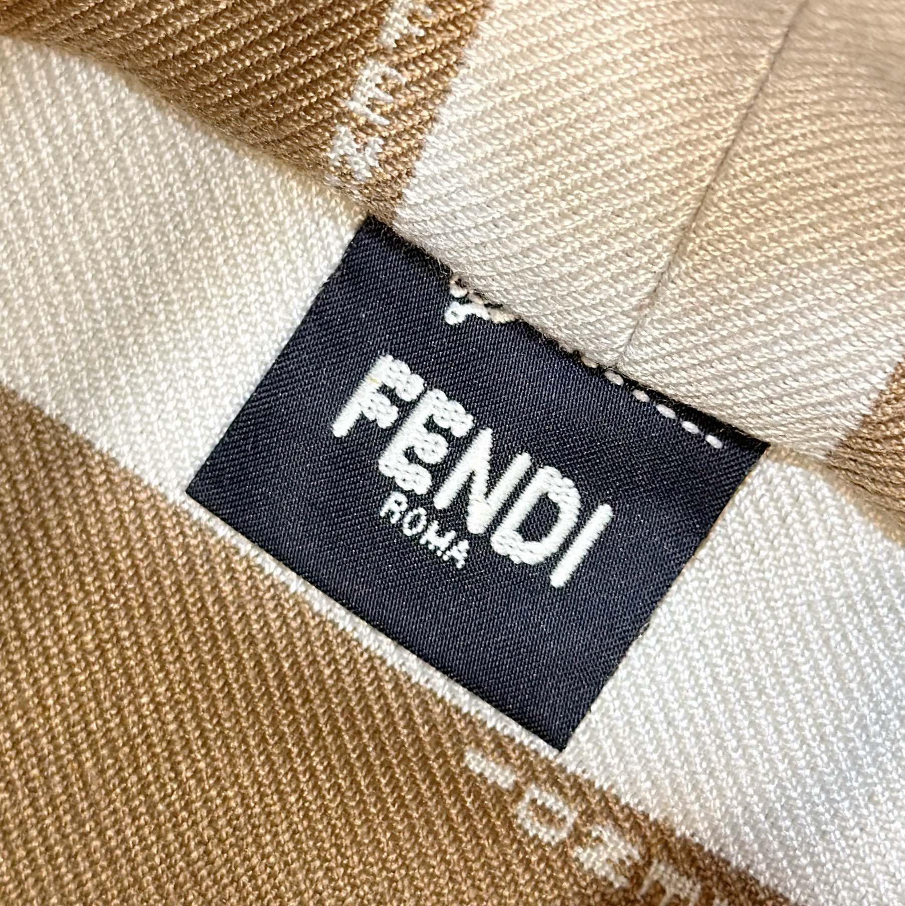 FENDI MINI ROLL BAG 15 PEANUT BROWN MIX WHITE FF JACQUARD FABRIC