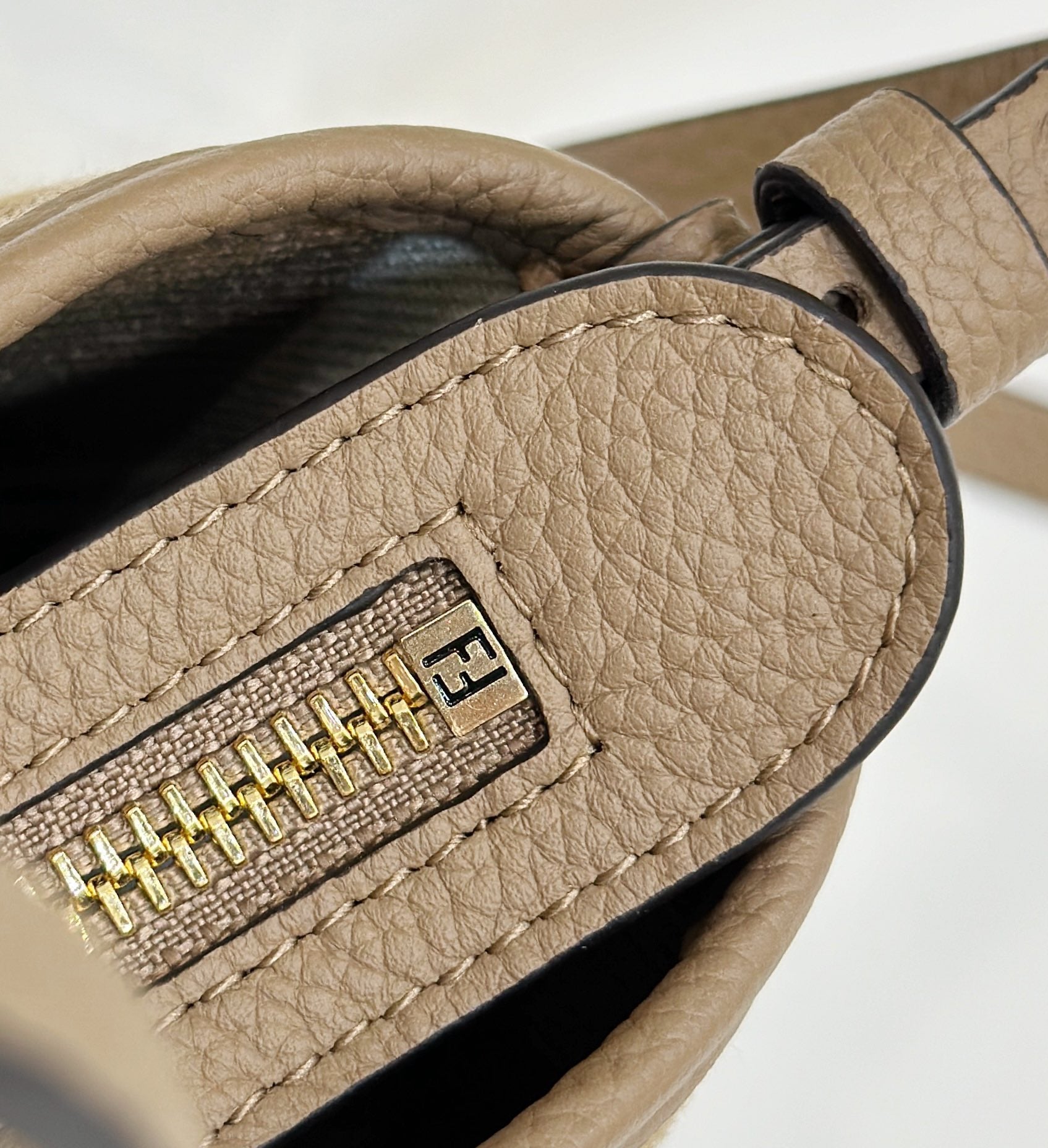 FENDI MINI ROLL BAG 15 PEANUT BROWN MIX WHITE FF JACQUARD FABRIC