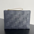 BOTTEGA VENETA LARGE CASSETTE POUCH 35 IN TROUT GRAY CALFSKIN
