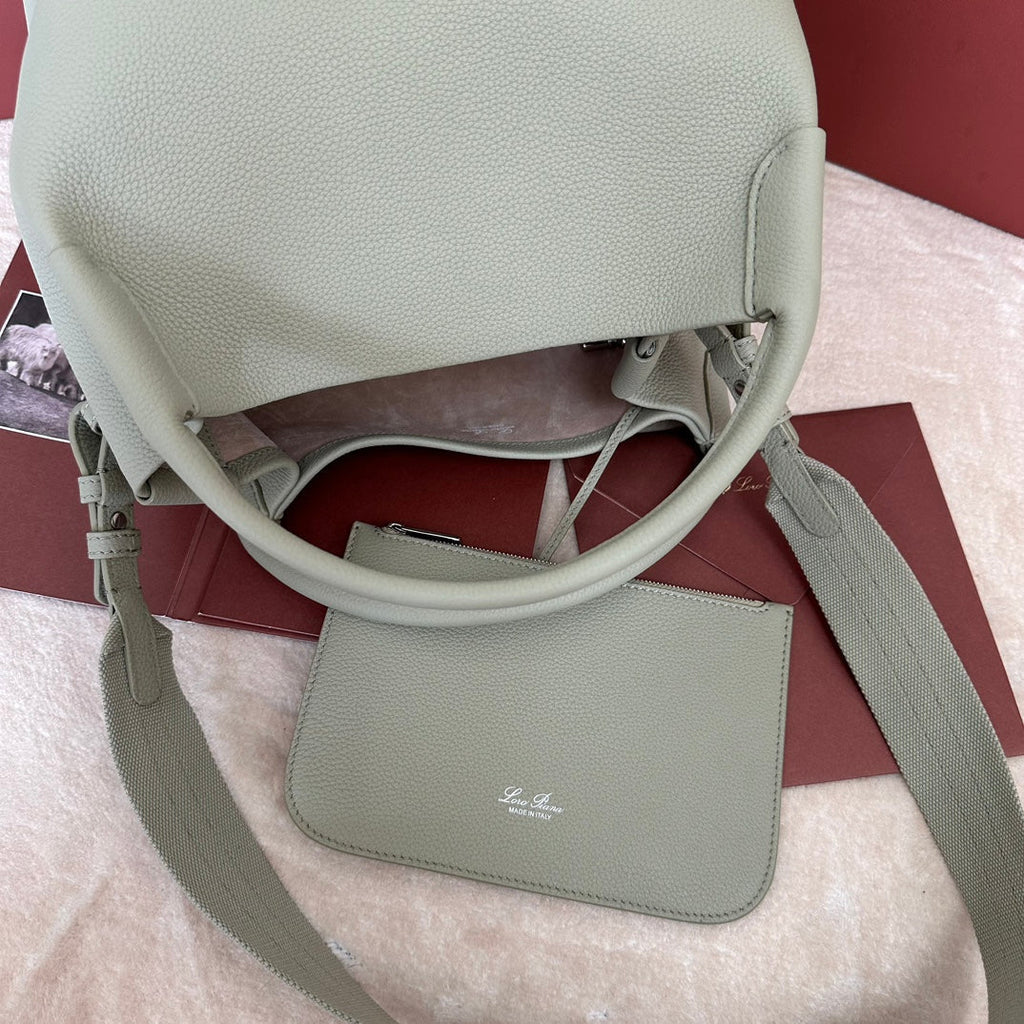 LORO PIANA LARGE 36 BALE BAG IN PEARL GRAY GRAINED CALFSKIN