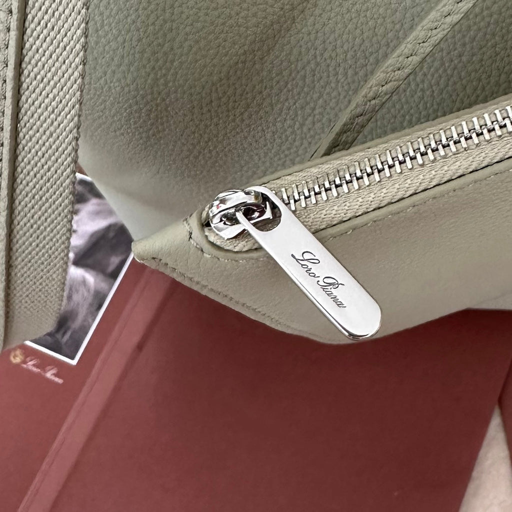 LORO PIANA LARGE 36 BALE BAG IN PEARL GRAY GRAINED CALFSKIN